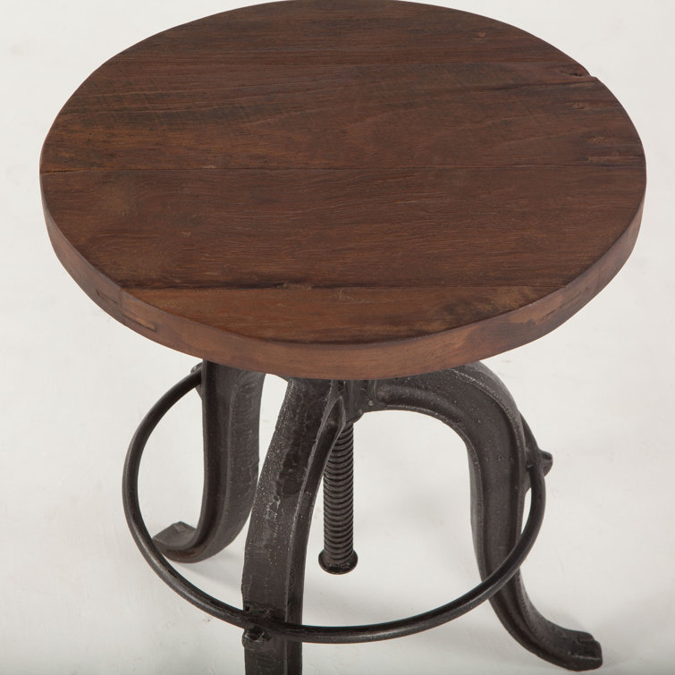 Paxton 16'' Black Metal and Brown Teak Wood Adjustable Counter Stool