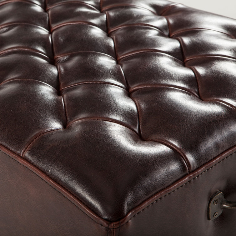 Arabella Antique Bronze 59" Tufted Leather Bench with Walnut Legs
