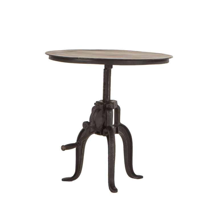Adjustable Round Black Wood and Metal Industrial Table