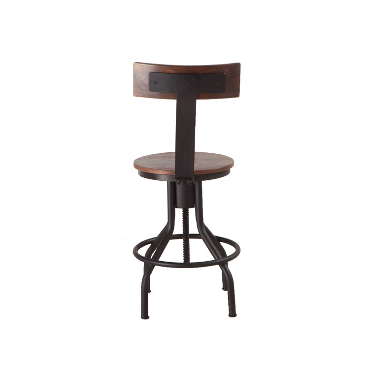 Adjustable Acacia Wood and Zinc Bar Stool with Swivel