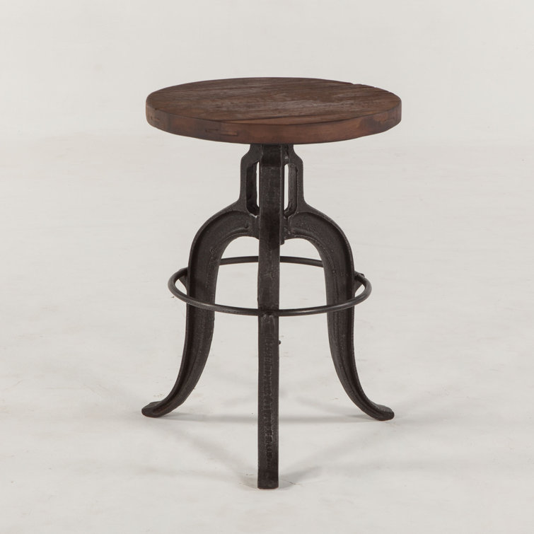 Paxton 16'' Black Metal and Brown Teak Wood Adjustable Counter Stool