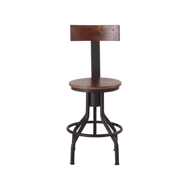 Adjustable Acacia Wood and Zinc Bar Stool with Swivel