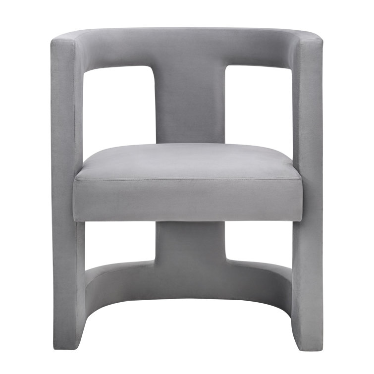 Ada Grey Velvet Birch Wood Accent Chair with Cut-Out Design