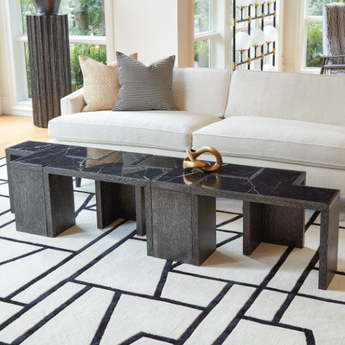 T-Rex Flex Modular Table in Black Cerused Oak and Marble