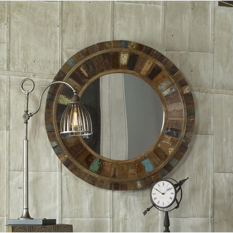 Jeremiah Eclectic 32" Round Reclaimed Wood Mirror