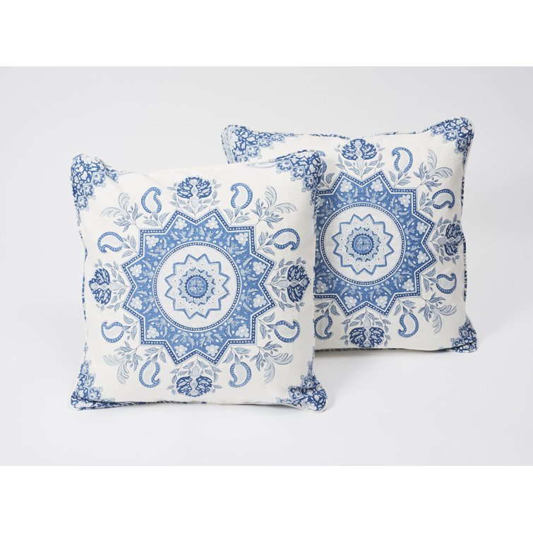 Indigo and White Square Linen Pillow Cover & Insert