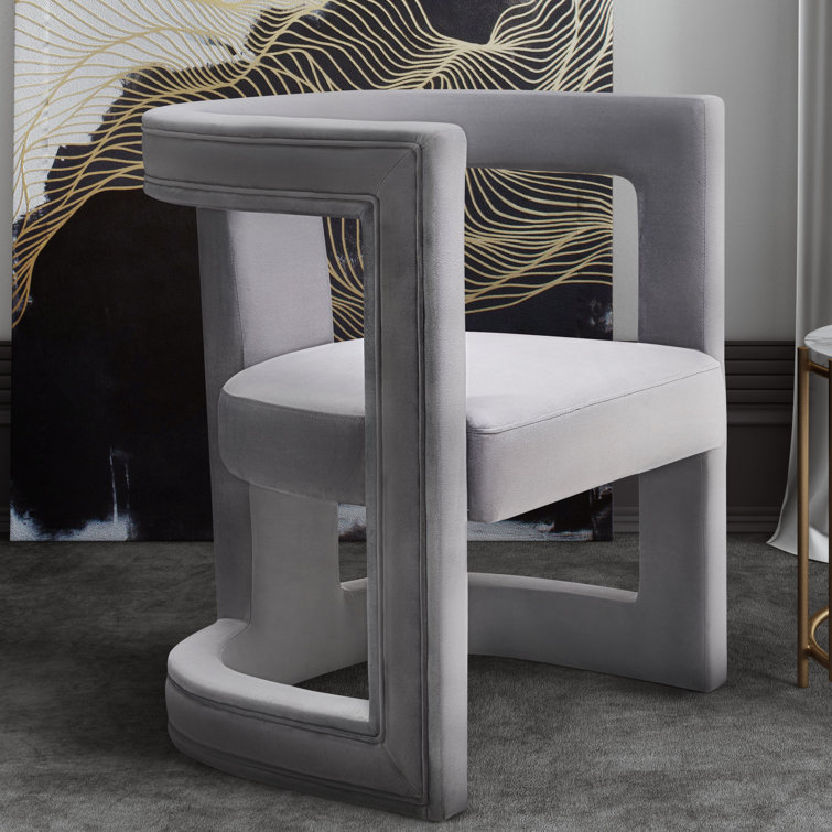 Ada Grey Velvet Birch Wood Accent Chair with Cut-Out Design