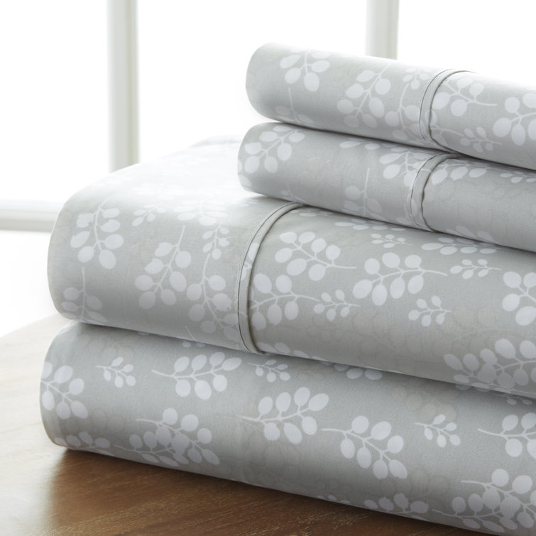 Gray Queen Microfiber Botanical Print Sheet Set