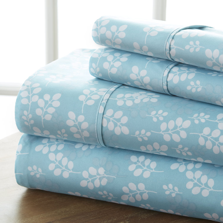 Pale Blue Floral Microfiber Twin Sheet Set