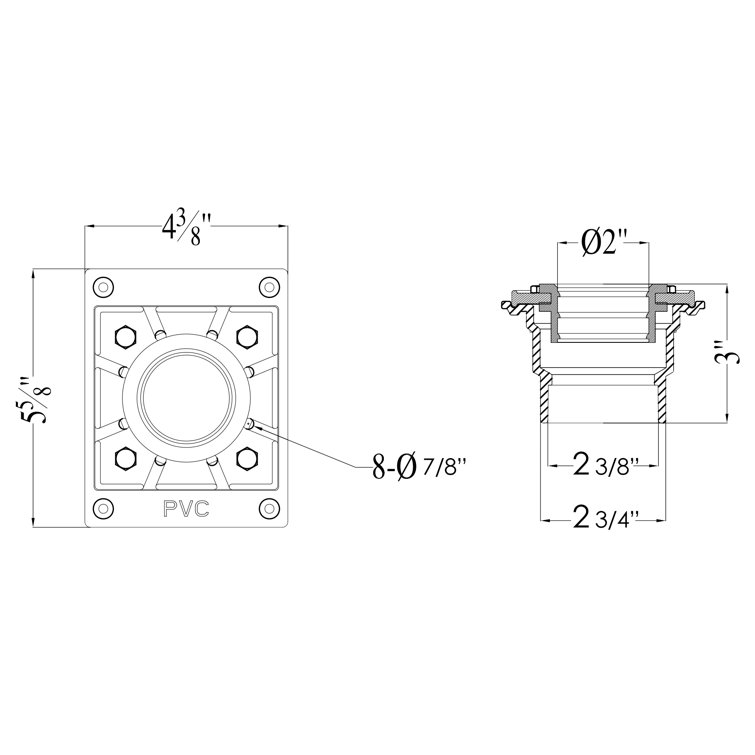 Gray PVC Shower Drain Base with Rubber Fitting