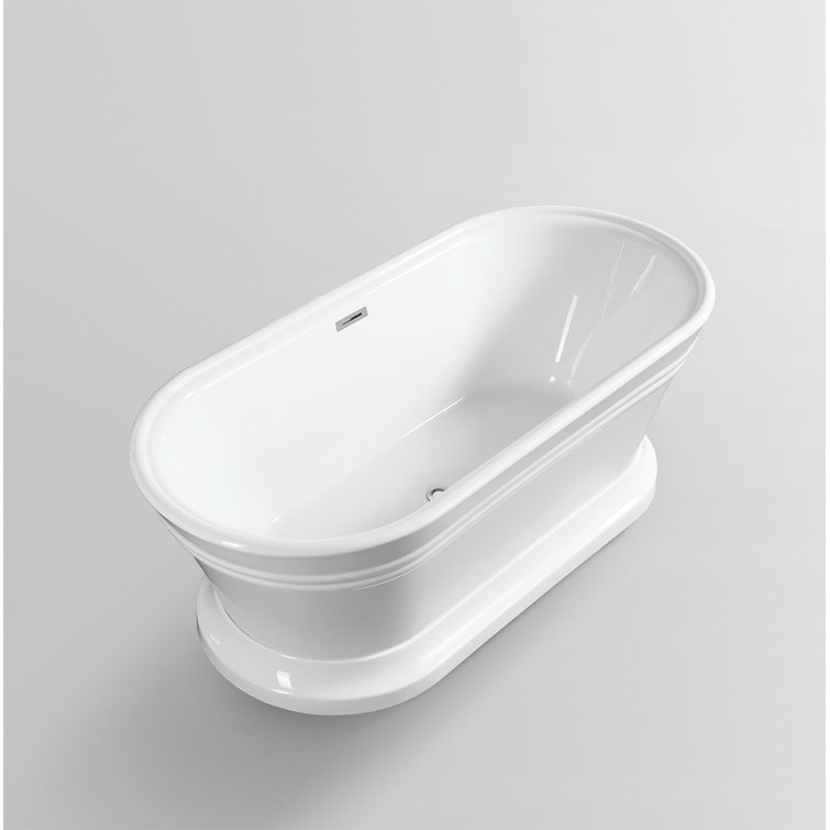 59" White Freestanding Acrylic Soaking Bathtub