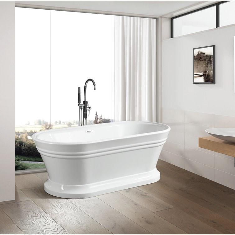 59" White Freestanding Acrylic Soaking Bathtub