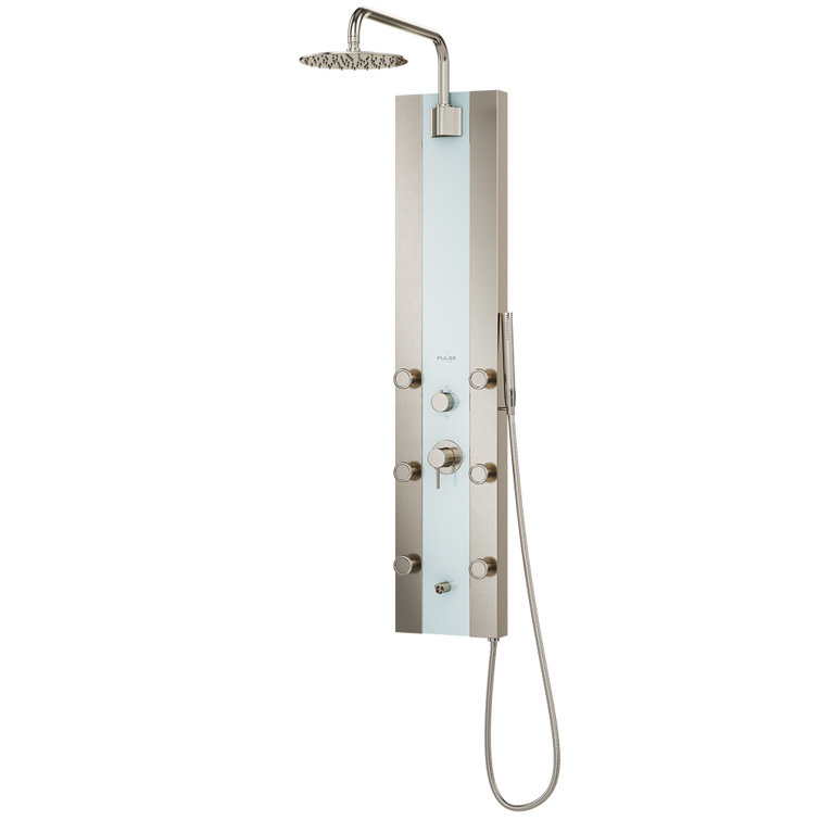 Tropicana White Glass ShowerSpa with Brushed Nickel Fixtures
