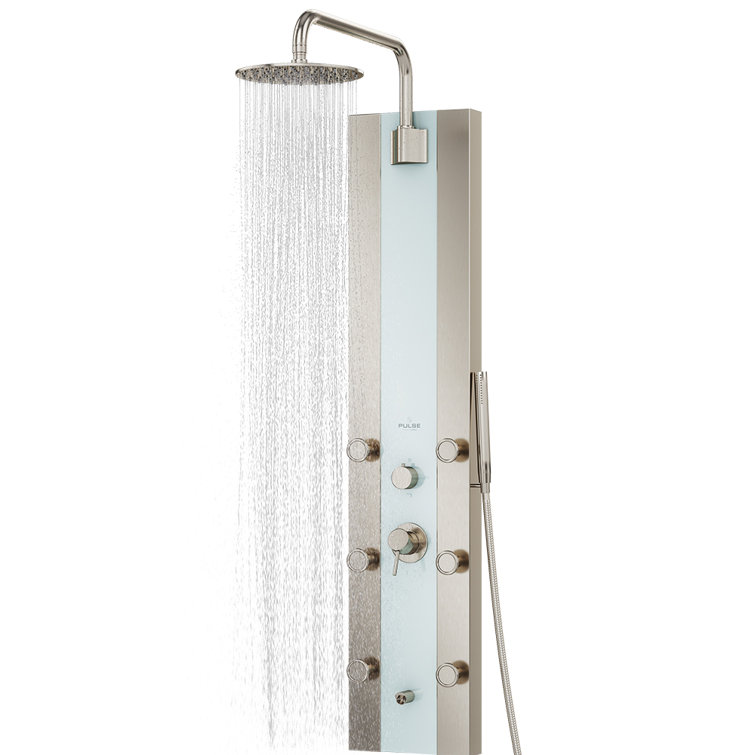 Tropicana White Glass ShowerSpa with Brushed Nickel Fixtures