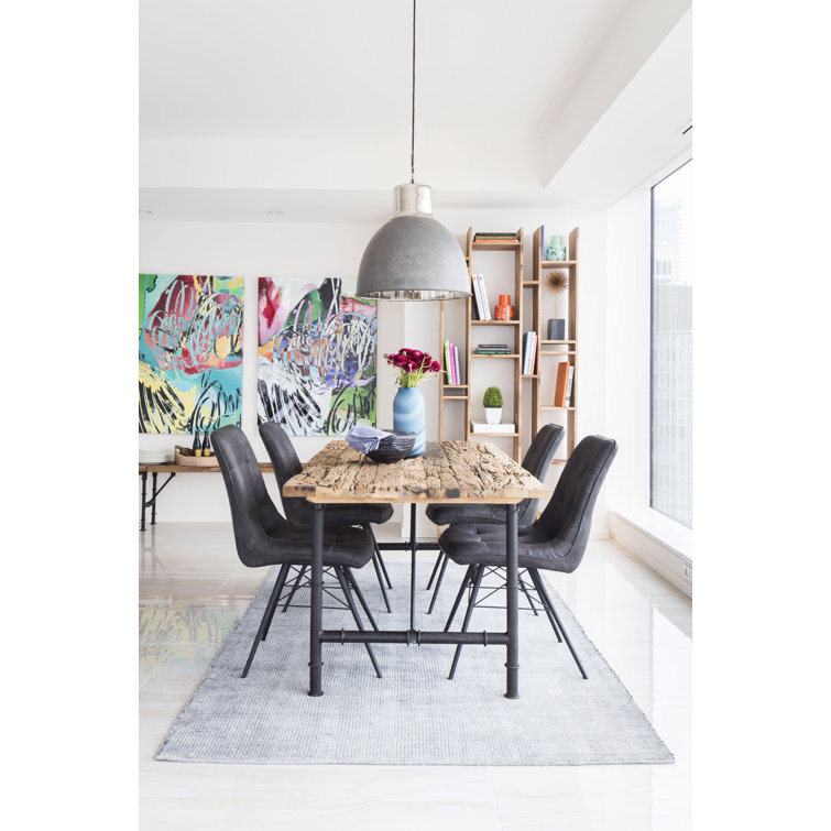 Aiello Gray Faux Leather Upholstered Side Chair with Latticed Metal Legs