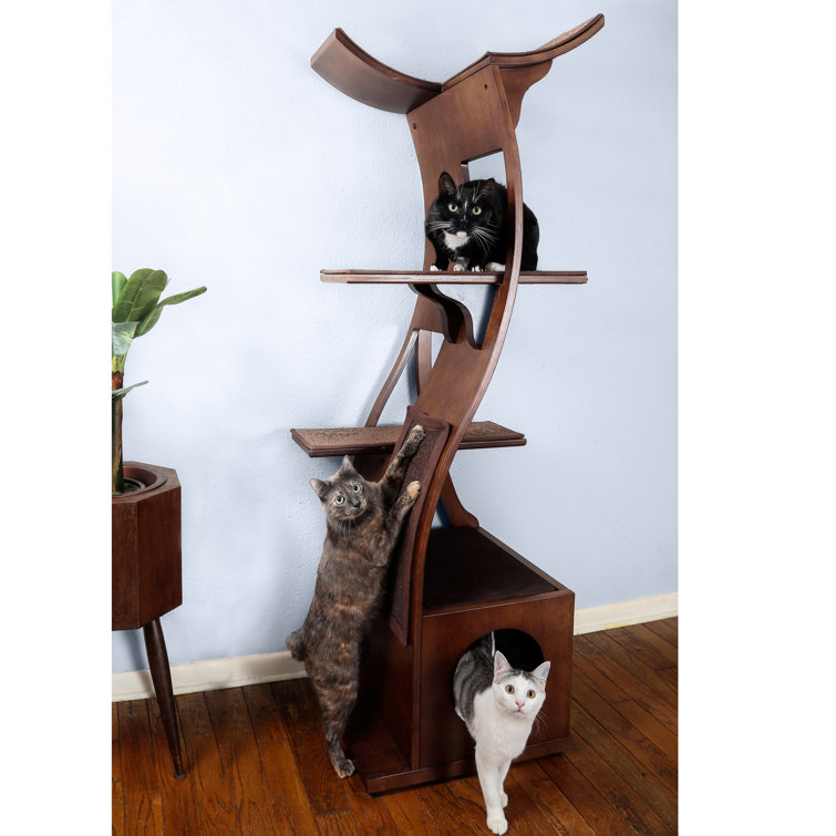 Mahogany 69'' Modern Freestanding Cat Tree with Condos and Perches