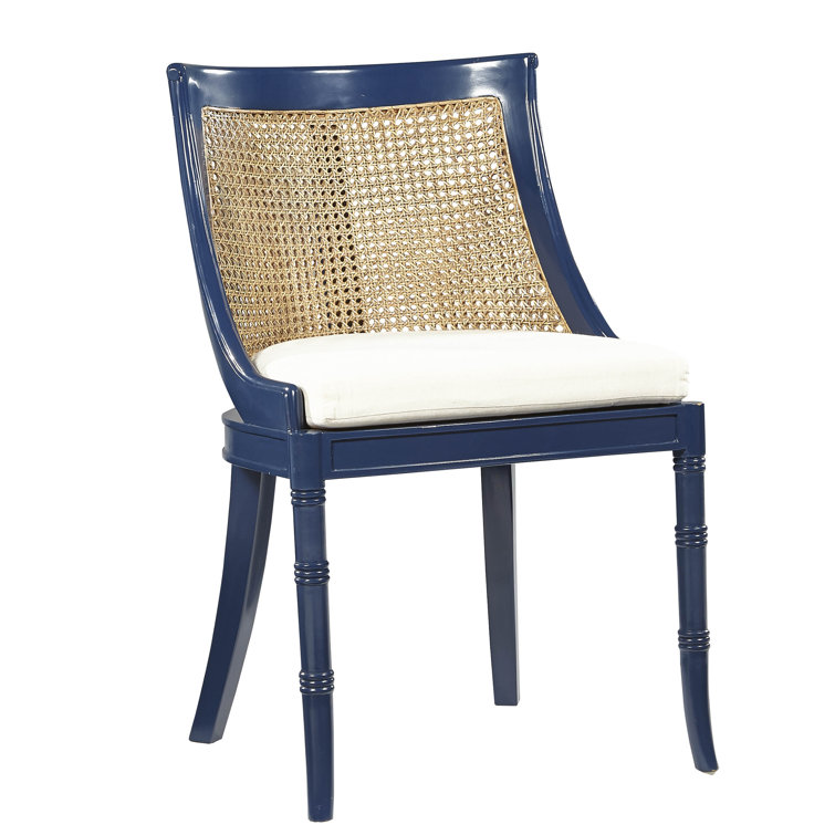 Parisian Blue Mahogany and Cane Side Chair with Linen Cushion