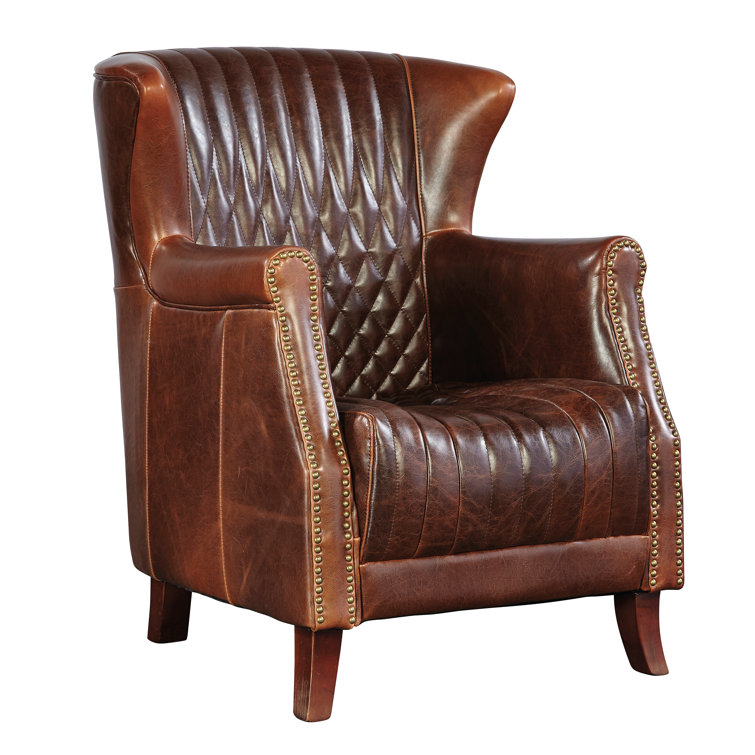Brown Diamond Quilted Leather Wingback Accent Chair
