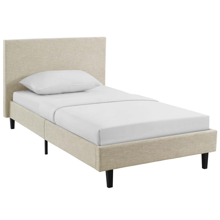 Modway Anya Twin Platform Bed with Upholstered Beige Headboard