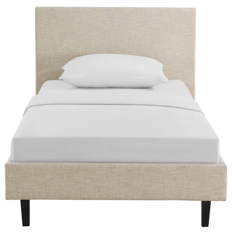 Modway Anya Twin Platform Bed with Upholstered Beige Headboard