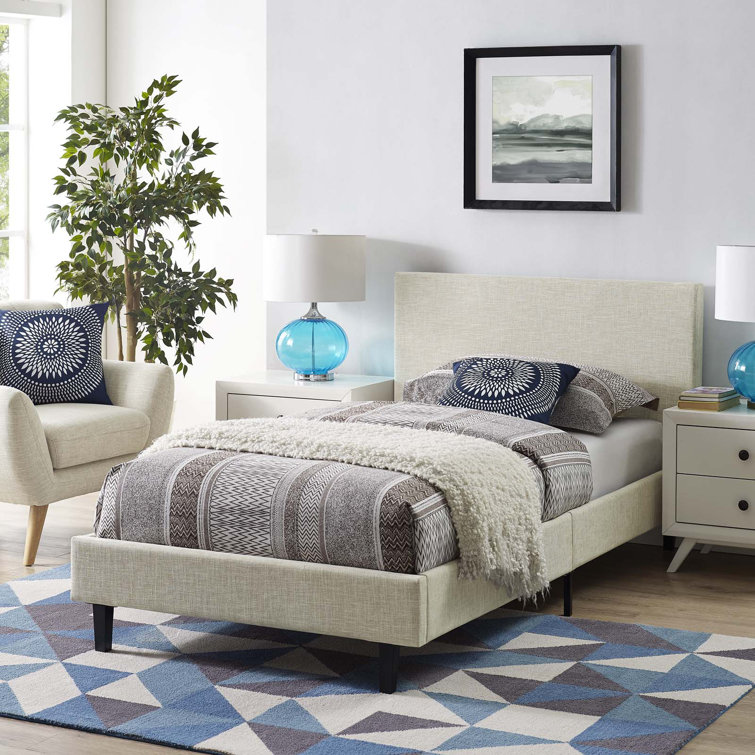 Modway Anya Twin Platform Bed with Upholstered Beige Headboard