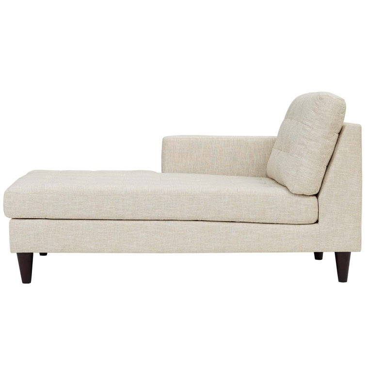 Beige Polyester Blend Left-Arm Upholstered Chaise with Wood Legs
