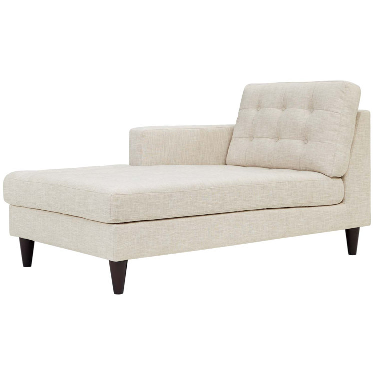 Beige Polyester Blend Left-Arm Upholstered Chaise with Wood Legs
