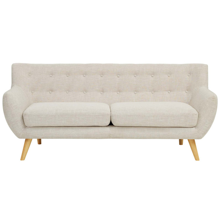 Mid-Century Modern Flared Arm Beige Fabric Sofa