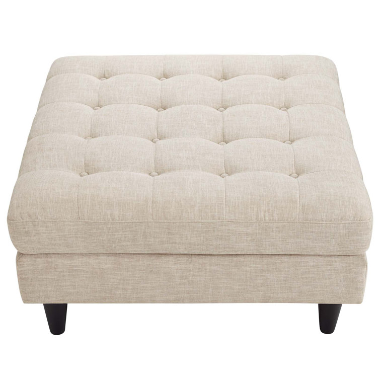 Beige Tufted Polyester Fabric Large Ottoman
