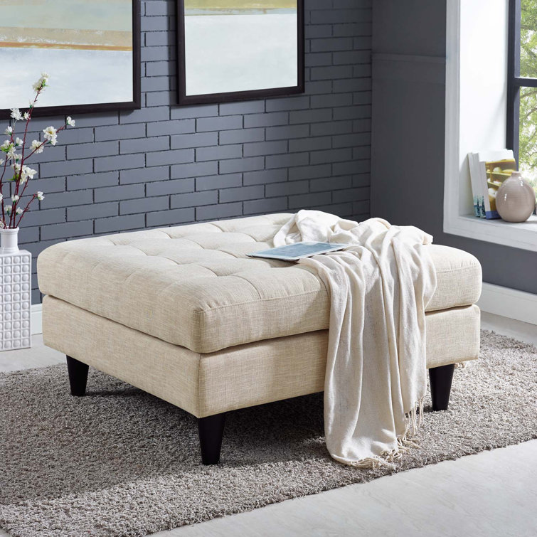 Beige Tufted Polyester Fabric Large Ottoman