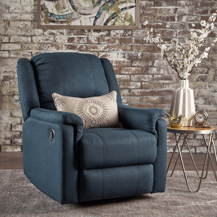 Navy Blue Polyester Swivel Recliner Accent Chair