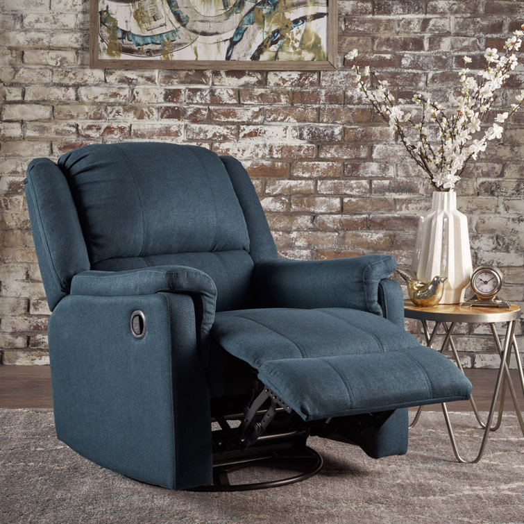 Navy Blue Polyester Swivel Recliner Accent Chair