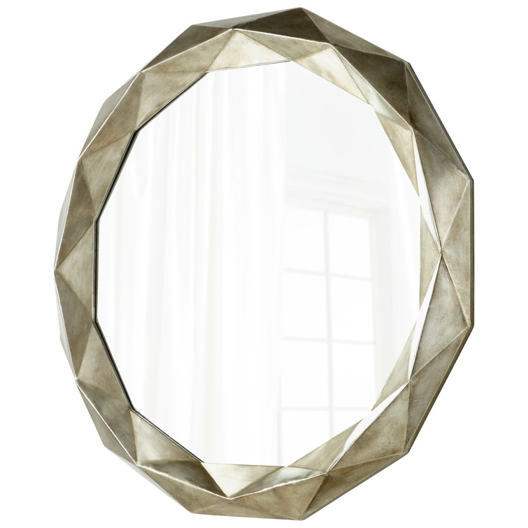 Geometric Faceted Silver Oval Wall Mirror