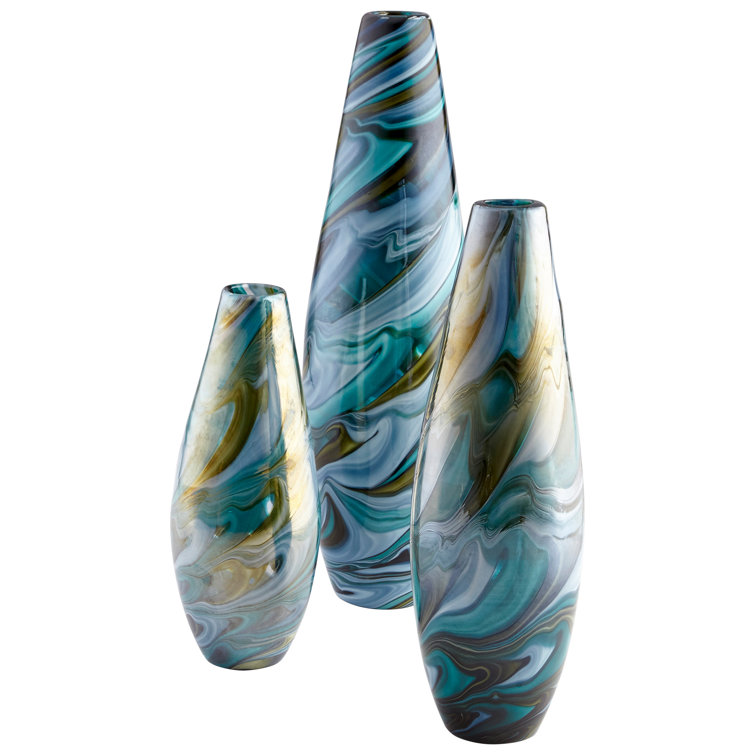Chalcedony Blue and Green Swirled Glass Table Vase