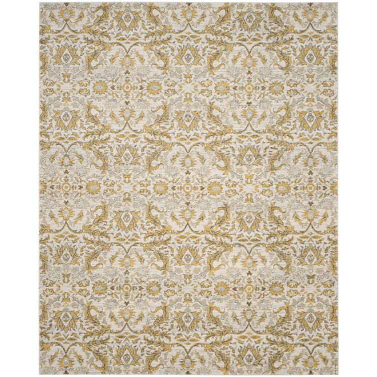 Ivory and Gold Floral Hand-knotted Area Rug