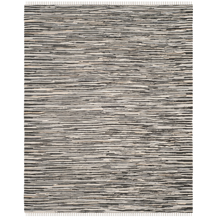 Handmade Black and White Striped Wool Cotton Rug