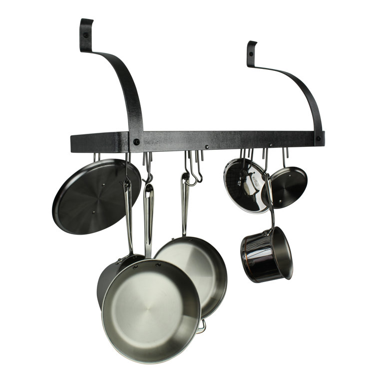Hammered Steel Curved Arm Wall Mounted Pot Rack