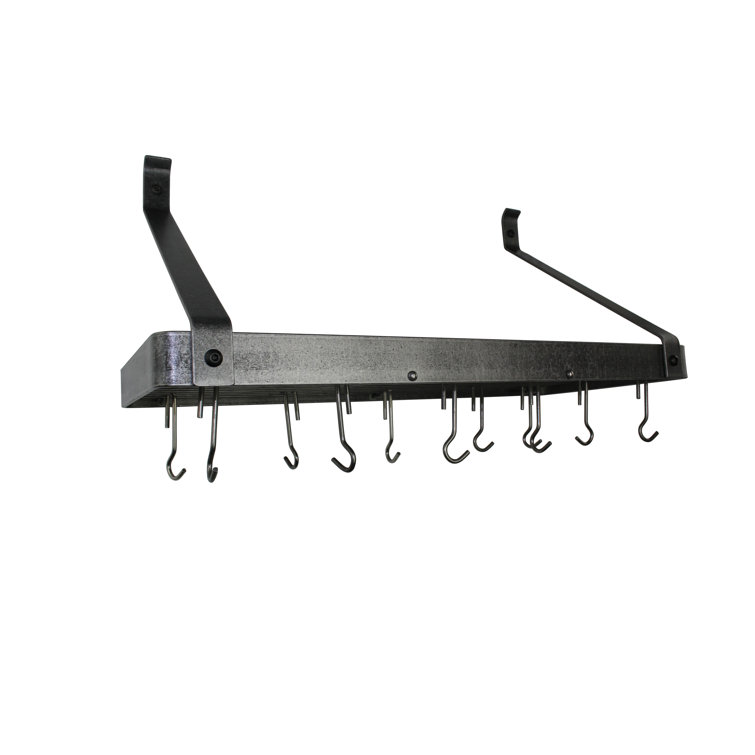 Hammered Steel Wall Mounted Pot Rack with Hooks