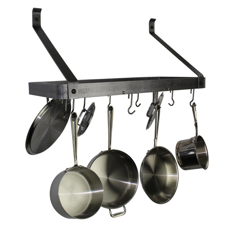 Hammered Steel Wall Mounted Pot Rack with Hooks