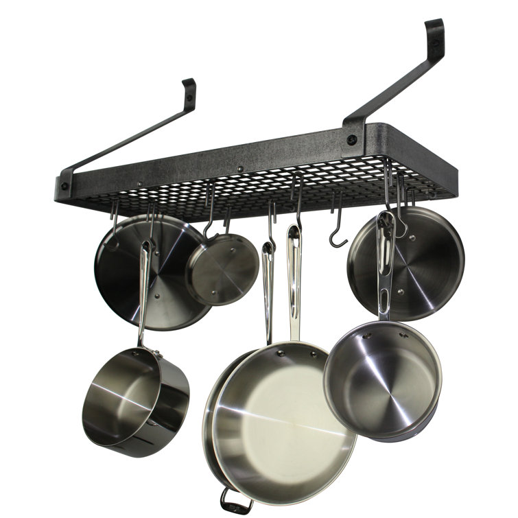 Hammered Steel Wall Mounted Pot Rack with Hooks