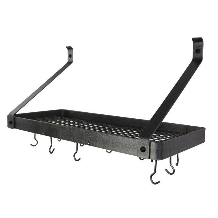 Hammered Steel Wall Mounted Pot Rack with Hooks