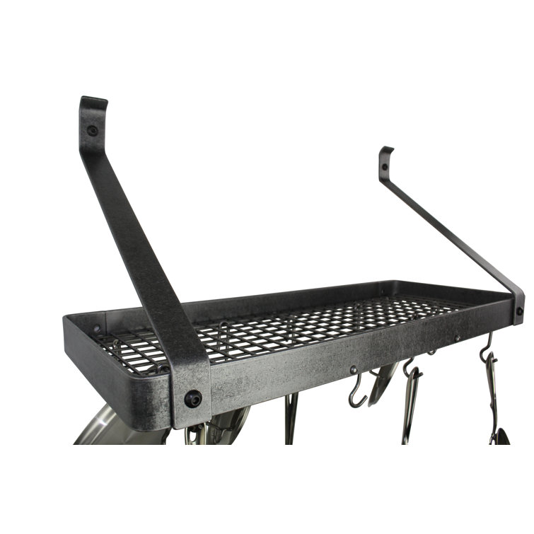 Hammered Steel Wall Mounted Pot Rack with Hooks