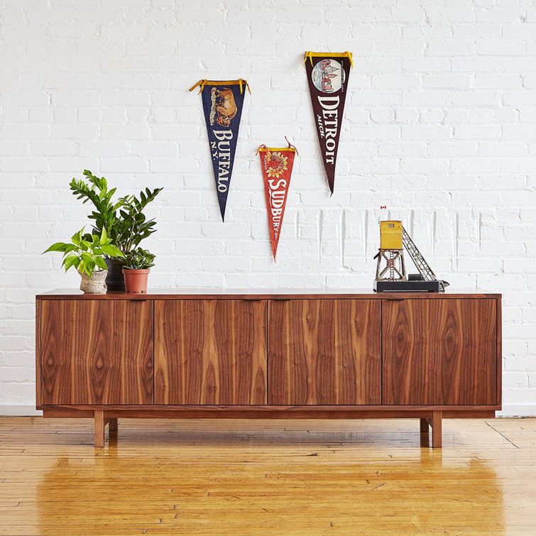Belmont Walnut Credenza with Black Finish Pulls and Adjustable Shelves