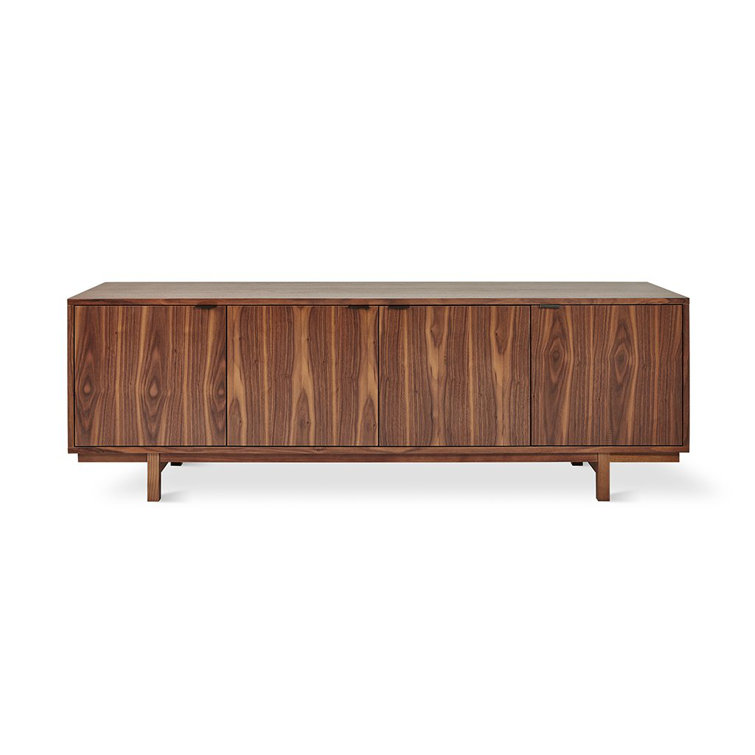 Belmont Walnut Credenza with Black Finish Pulls and Adjustable Shelves