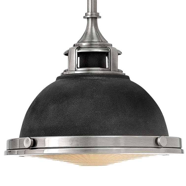 Aged Zinc Glass and Nickel Pendant Light