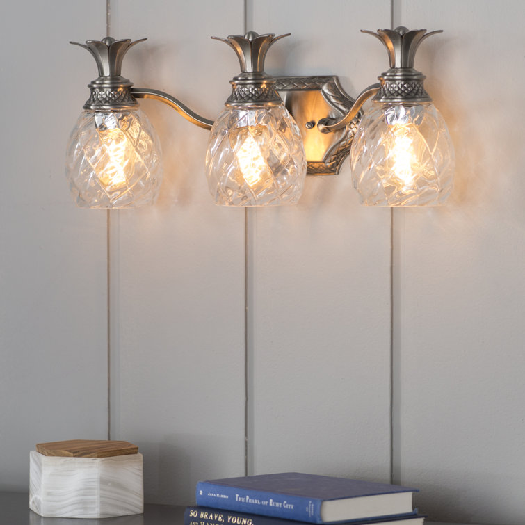 Polished Antique Nickel 3-Light Vanity with Clear Optic Glass