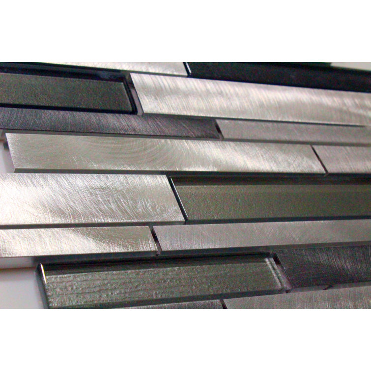 Twilight Gray Polished Glass and Aluminum Mosaic Wall Tile
