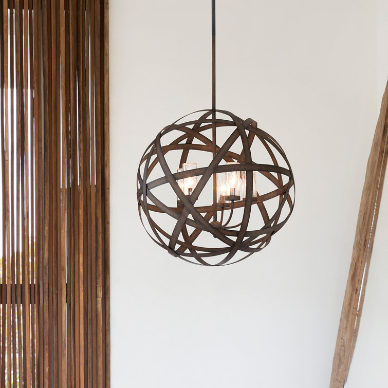 Carson Vintage Iron 5-Light Outdoor Globe Pendant with Clear Seedy Glass
