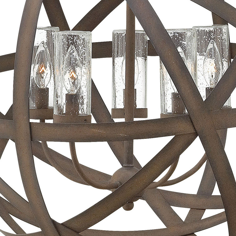 Carson Vintage Iron 5-Light Outdoor Globe Pendant with Clear Seedy Glass