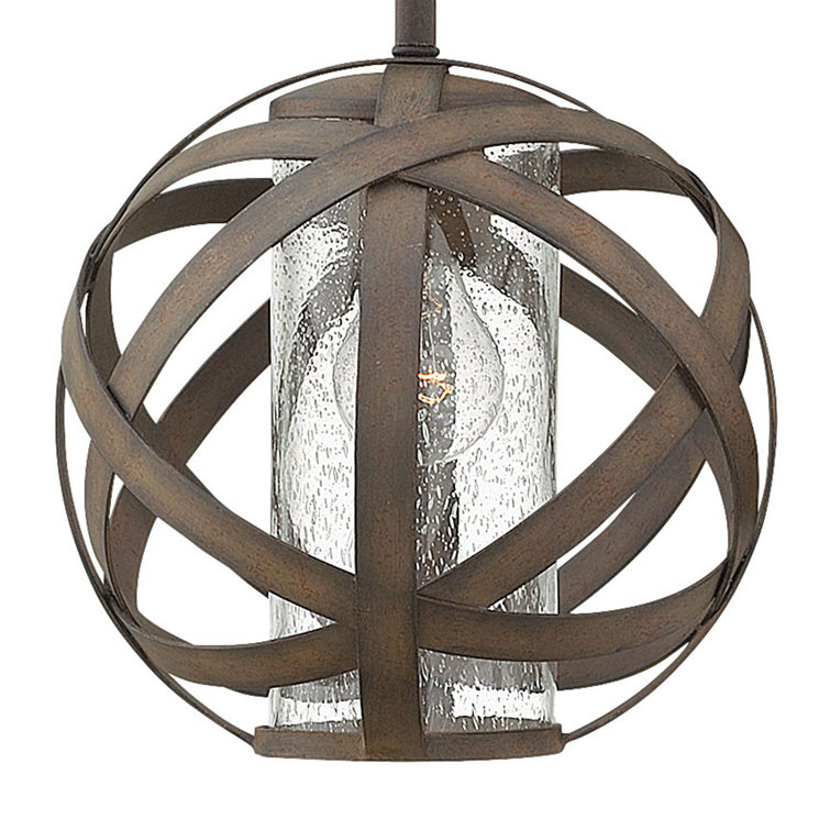 Carson Vintage Iron Globe Outdoor Pendant with Clear Seedy Glass